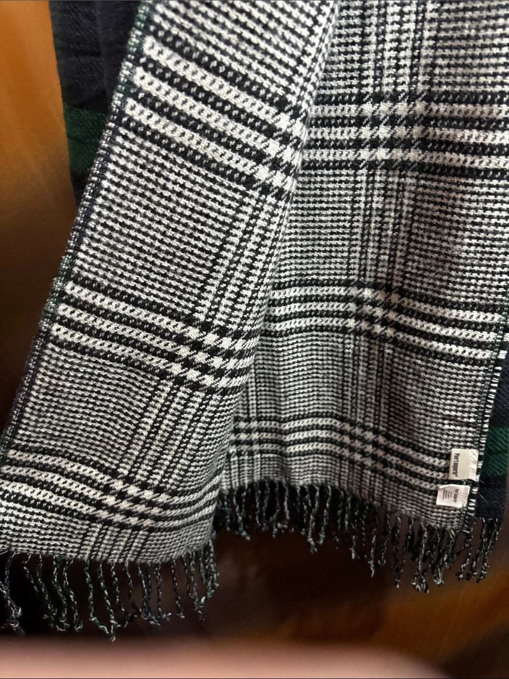 Blanket throw Green & Navy Plaid Scarf - reversible F3